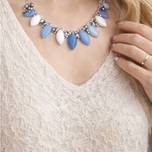Blue Statement Necklace ✨ Coastal Chic Silver Tone Bib Style